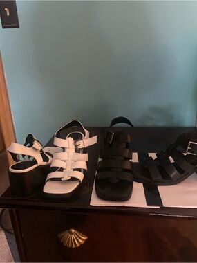 Zodiac White and Black Strappy Block Heel Sandals-2 for 1